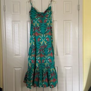 I.N.C. Green Floral Cotton Printed Maxi Dress with Spaghetti Straps S